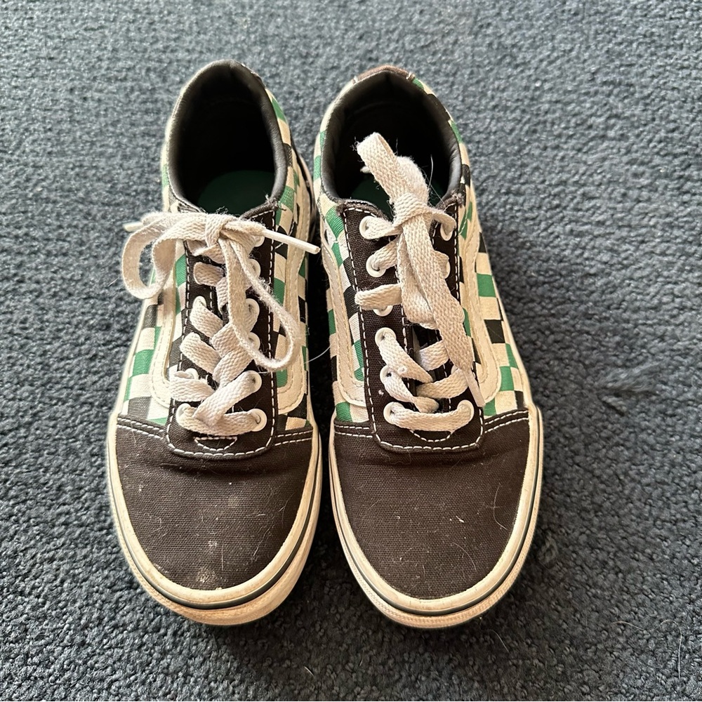 Vans Black and Green Checkered Shoes